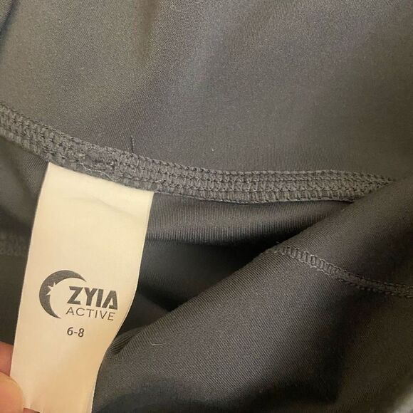 Zyia Storm Parallel Luxe High Rise Leggings Blue Ruched Ribbed Size 6-8 - Picture 4 of 6